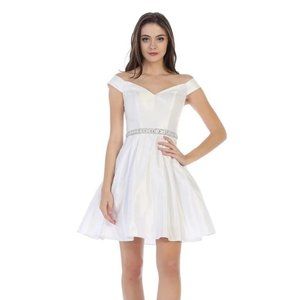 CINDY COLLECTION USA - SATIN BEADED WAIST FIT & FLARE DRESS 1535